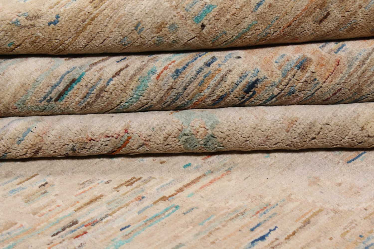 Sand Beige Afghan Rug with Pastel Blue Flowers, 302 × 250 cm, view 5.