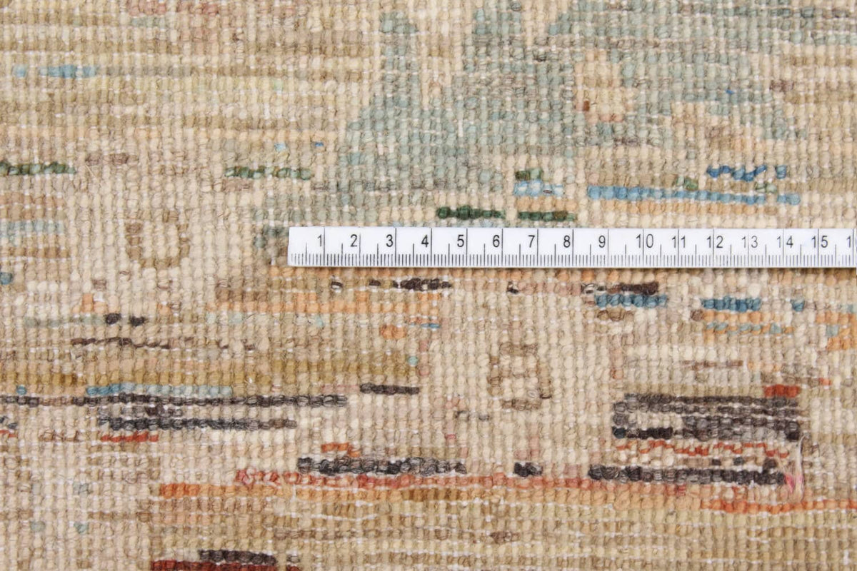 Greige Floral Afghan Rug with Green Accents, 294 × 246 cm, view 5.