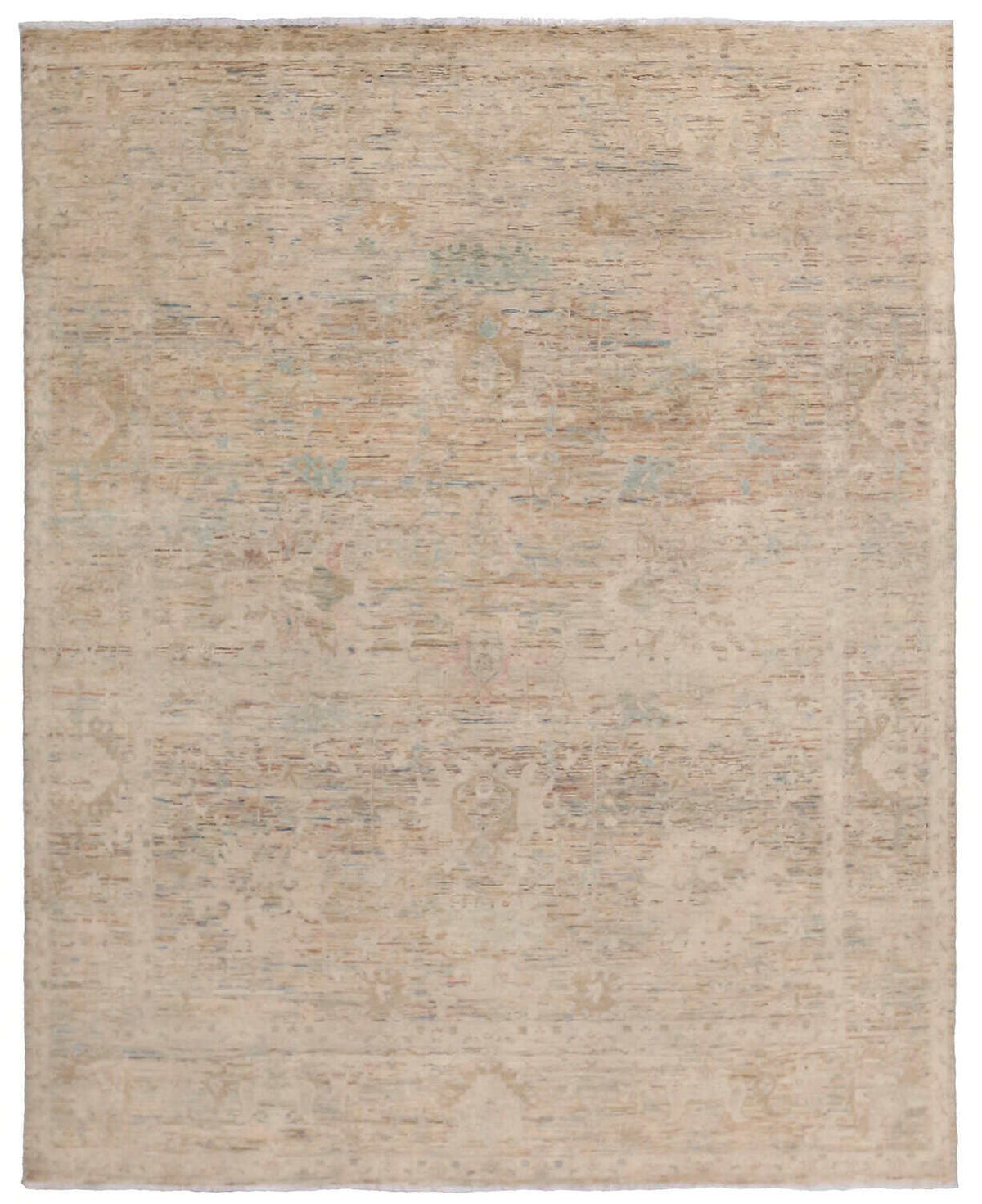 Light Cream Floral Afghan Wool Rug, 296 × 244 cm, overall view.