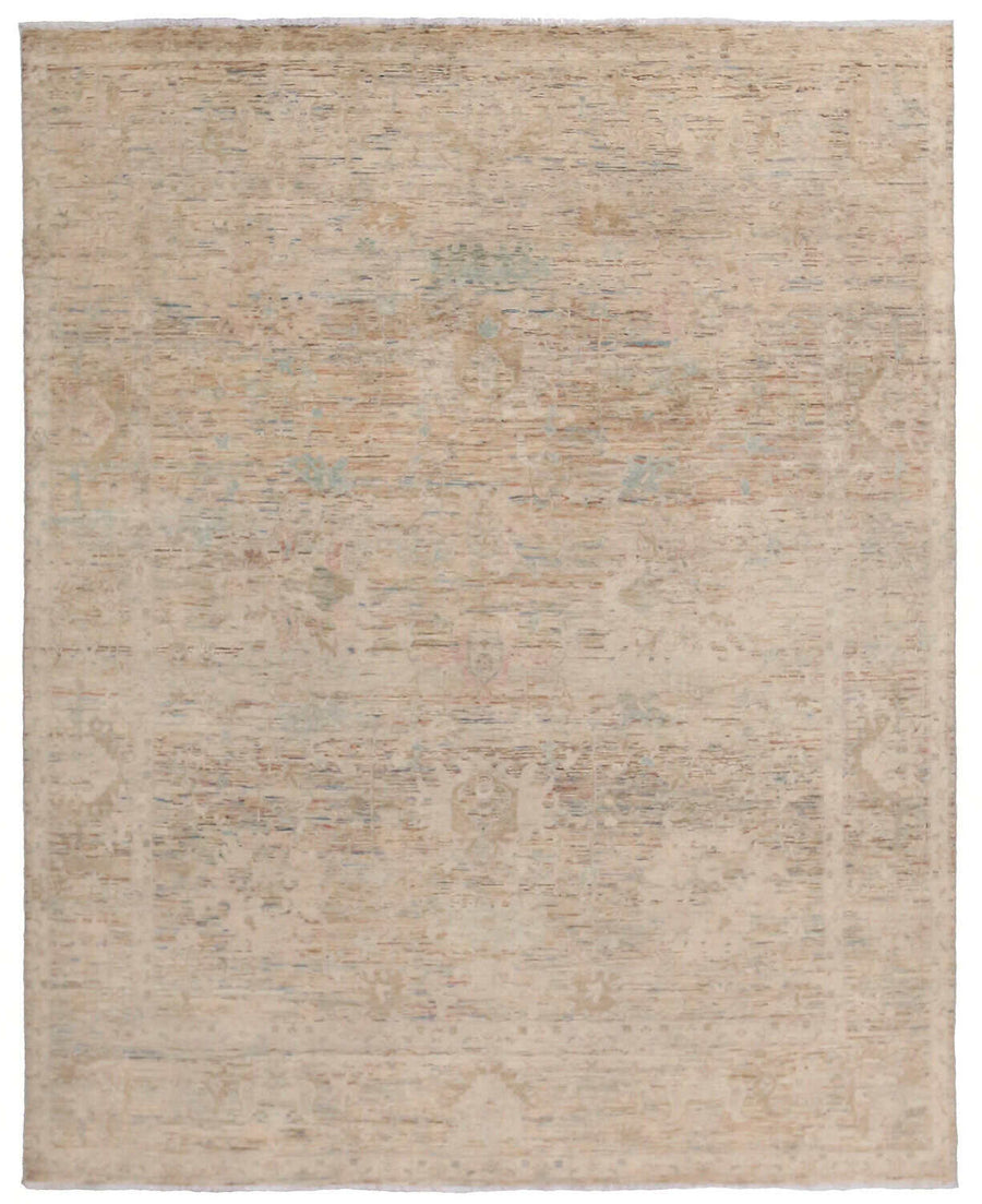 Light Cream Floral Afghan Wool Rug, 296 × 244 cm, overall view.