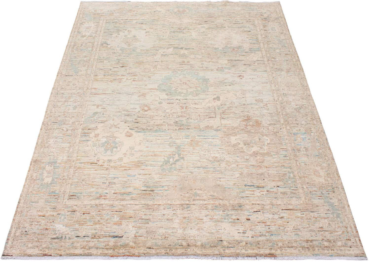 Beige Afghan Rug with Mint Rosettes, 293 × 250 cm, view 2.