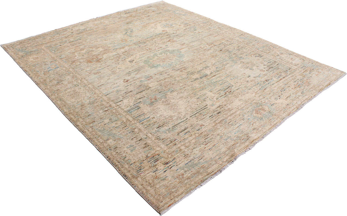 Beige Afghan Rug with Mint Rosettes, 293 × 250 cm, view 3.