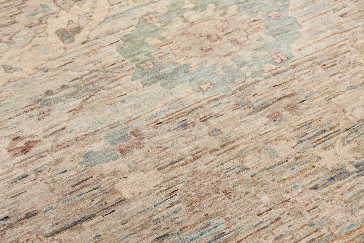 Beige Afghan Rug with Mint Rosettes, 293 × 250 cm, view 4.