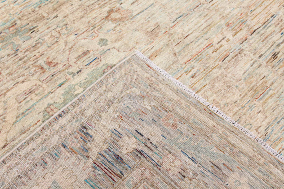 Beige Afghan Rug with Mint Rosettes, 293 × 250 cm, view 5.