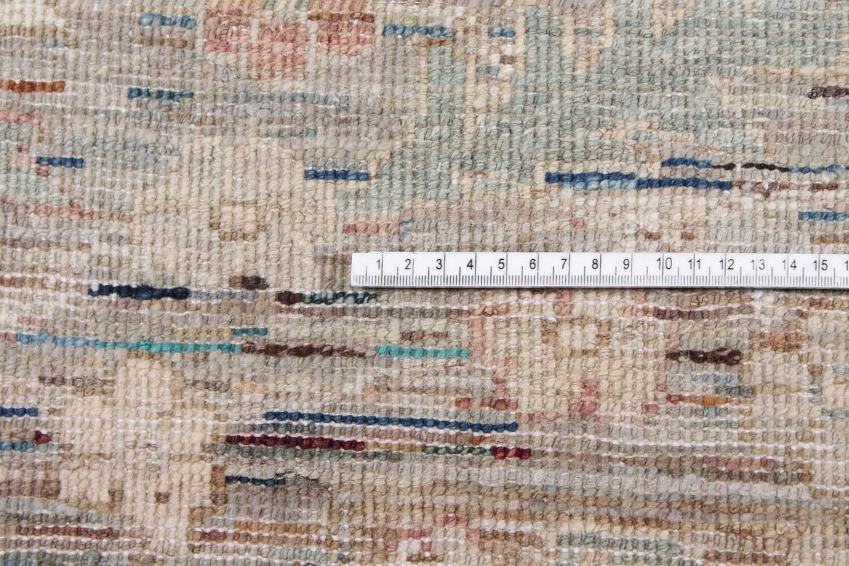 Beige Afghan Rug with Mint Rosettes, 293 × 250 cm, view 6.