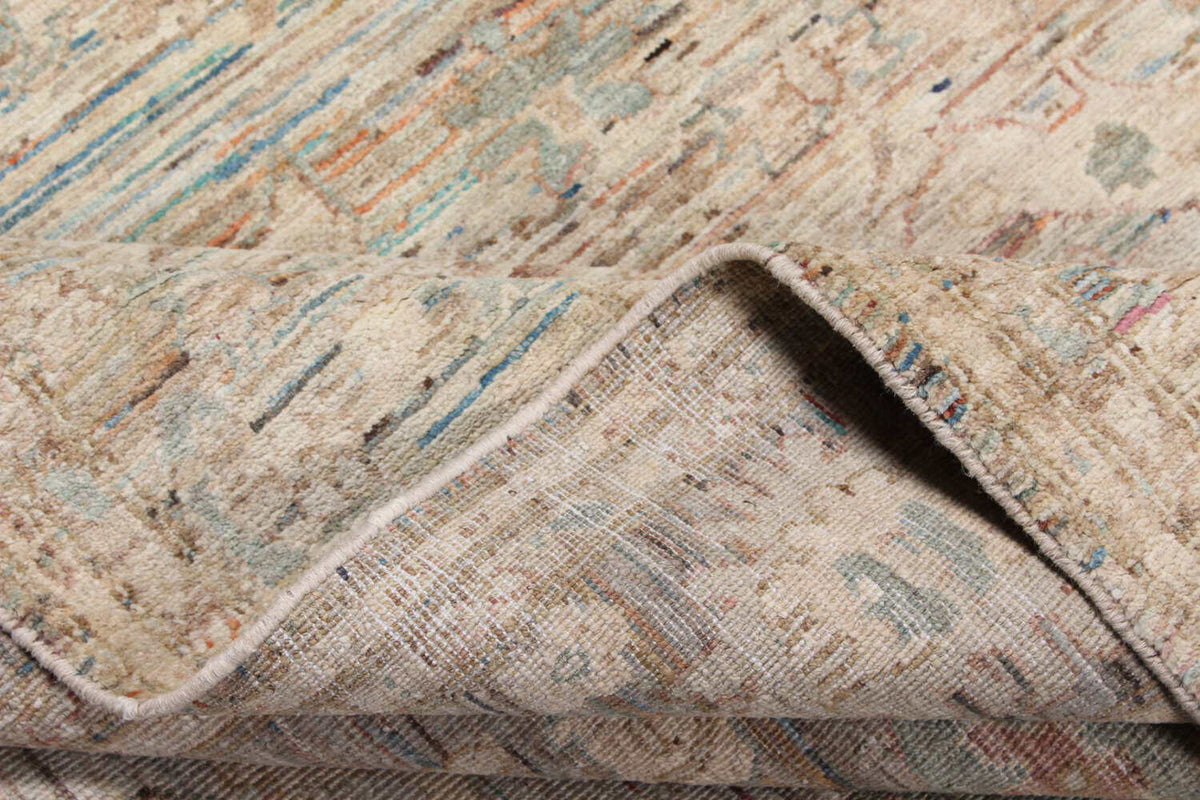 Beige Afghan Rug with Mint Rosettes, 293 × 250 cm, view 7.