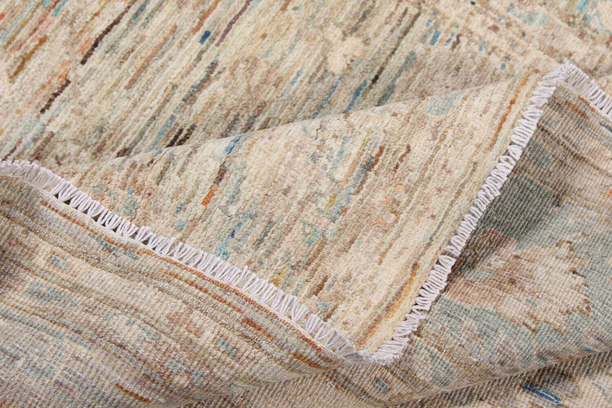Beige Afghan Rug with Mint Rosettes, 293 × 250 cm, view 8.