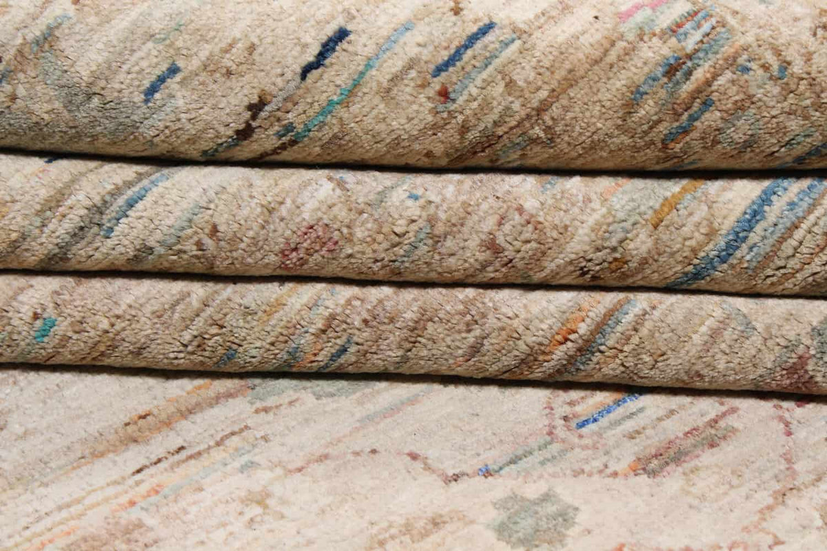 Beige Afghan Rug with Mint Rosettes, 293 × 250 cm, view 9.