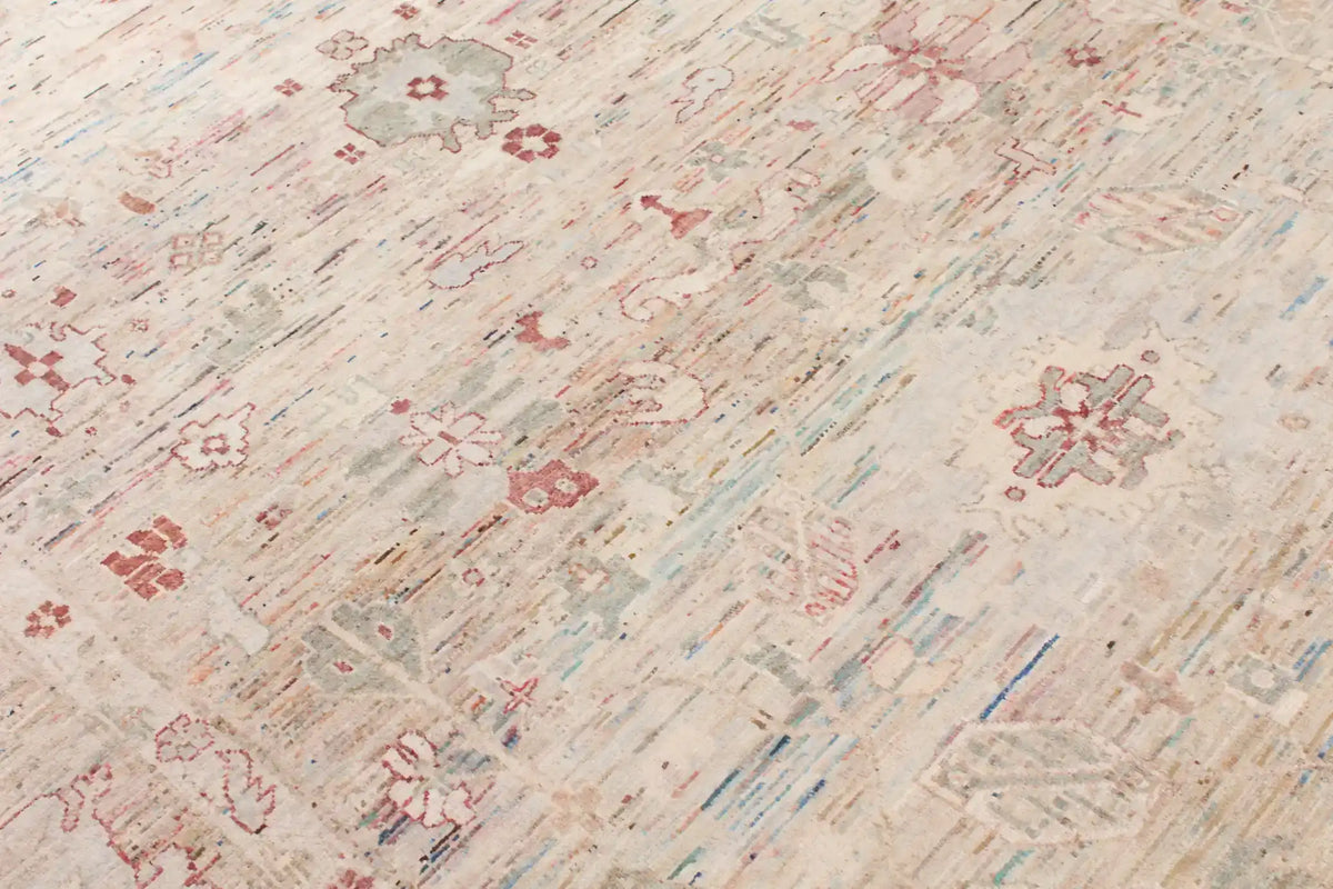 Cream Wool Rug with Pink Flowers, 351 × 249 cm, view 10.