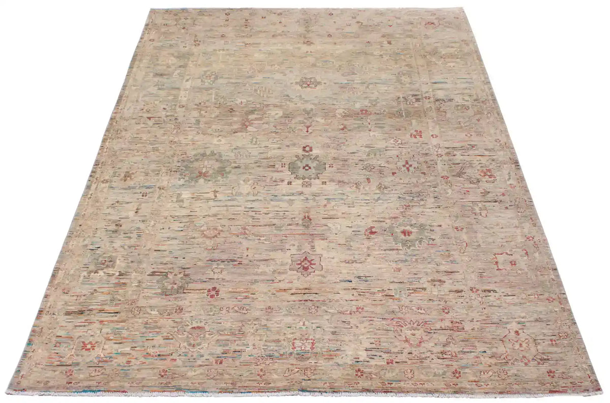 Cream Wool Rug with Pink Flowers, 351 × 249 cm, view 2.