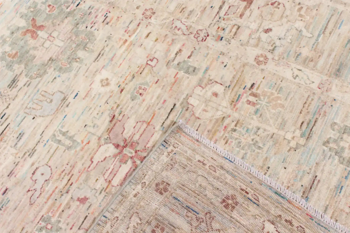 Cream Wool Rug with Pink Flowers, 351 × 249 cm, view 4.