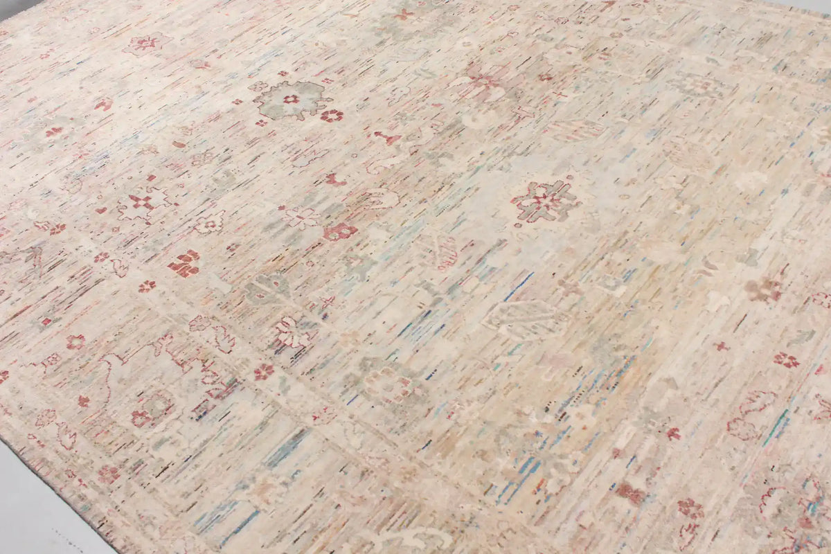 Cream Wool Rug with Pink Flowers, 351 × 249 cm, view 9.