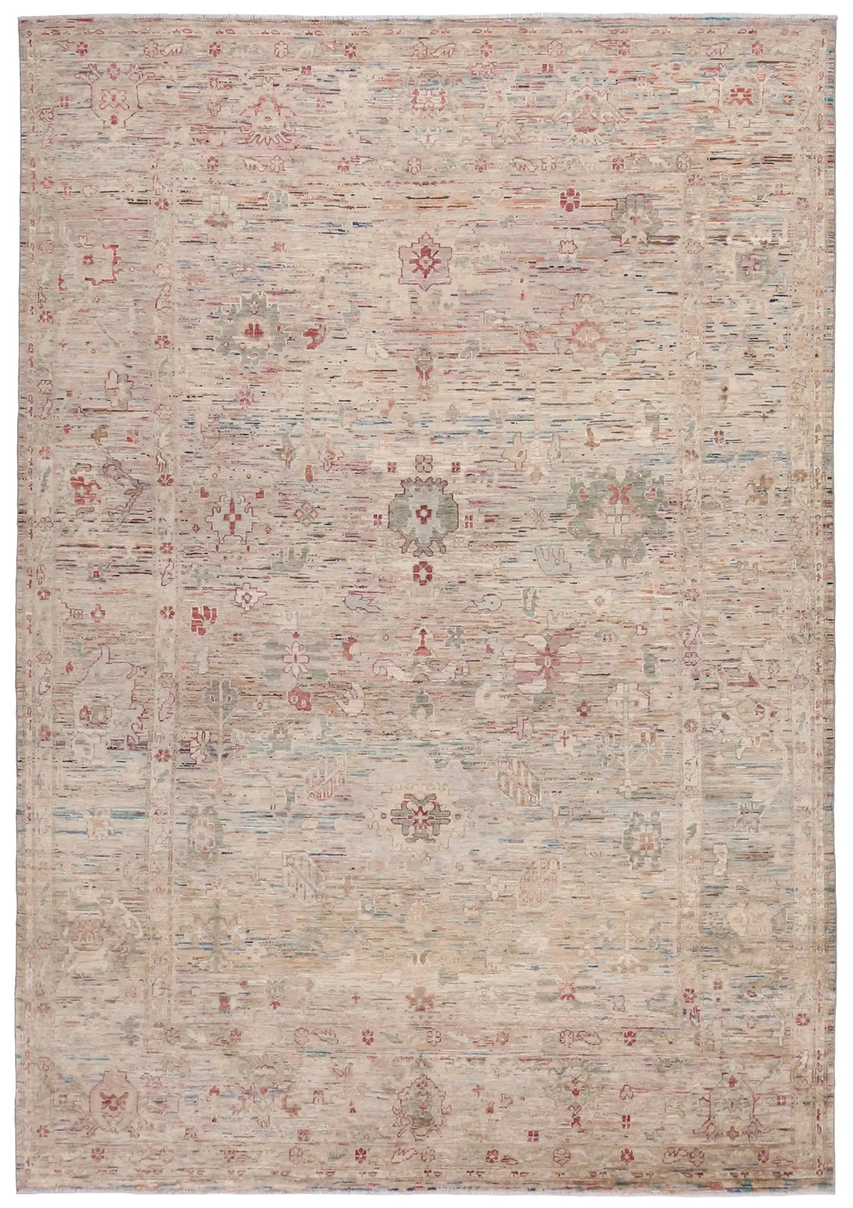 Cream Wool Rug with Pink Flowers, 351 × 249 cm, overall view.