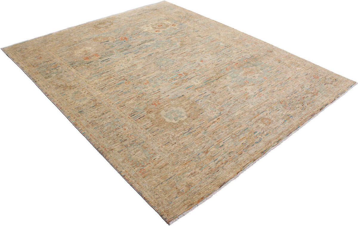 Ochre Afghan Rug with Blue Floral Accents, 301 × 245 cm, view 2.