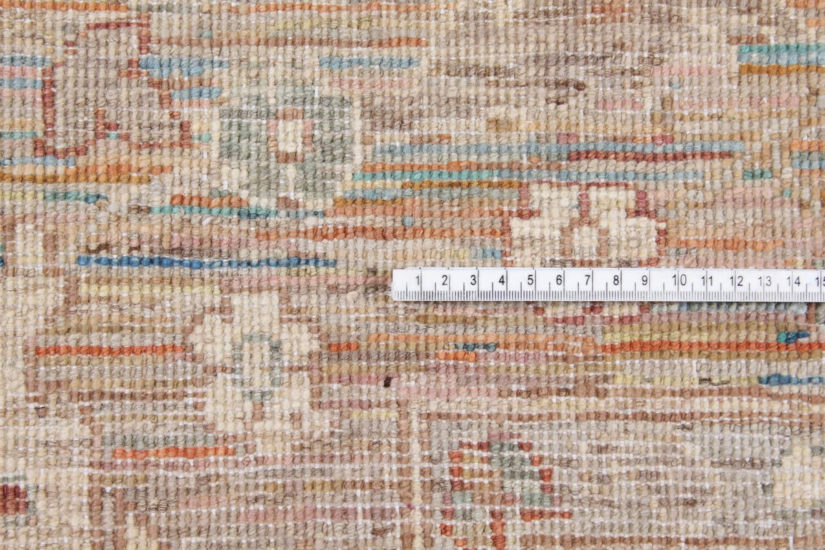 Ochre Afghan Rug with Blue Floral Accents, 301 × 245 cm, view 3.