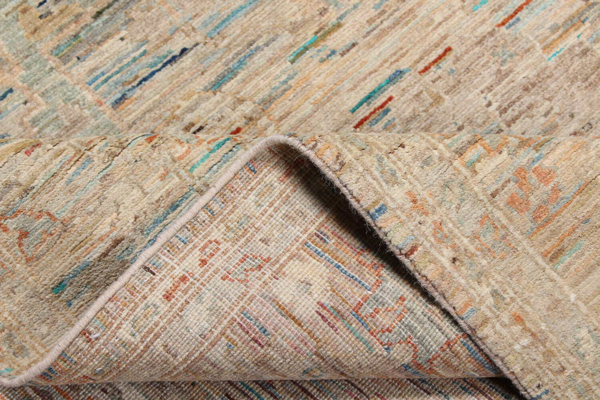 Ochre Afghan Rug with Blue Floral Accents, 301 × 245 cm, view 4.