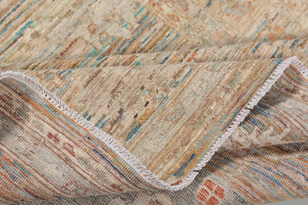 Ochre Afghan Rug with Blue Floral Accents, 301 × 245 cm, view 5.