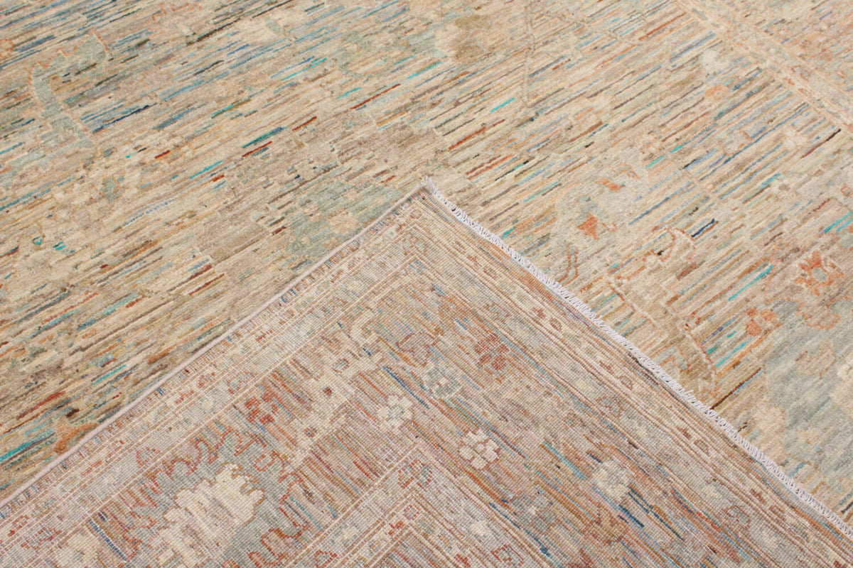 Ochre Afghan Rug with Blue Floral Accents, 301 × 245 cm, view 7.