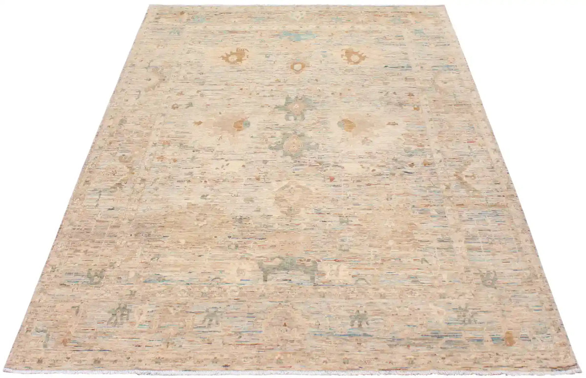 Cream Afghan Rug with Golden Beige Flowers, 356 × 263 cm, view 2.