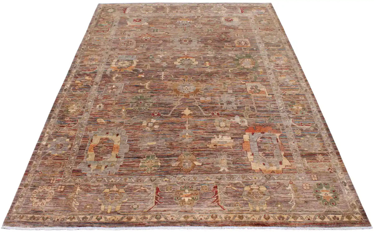 Rust & Blue Afghan Rug with Fine Floral Motifs, 358 × 255 cm, view 2.
