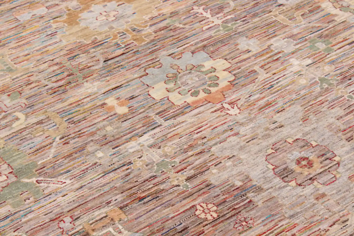 Rust & Blue Afghan Rug with Fine Floral Motifs, 358 × 255 cm, view 5.