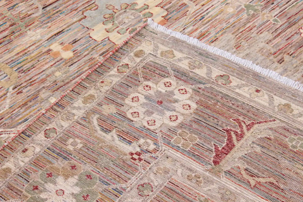 Rust & Blue Afghan Rug with Fine Floral Motifs, 358 × 255 cm, view 6.