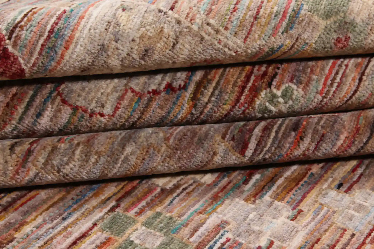 Rust & Blue Afghan Rug with Fine Floral Motifs, 358 × 255 cm, view 7.