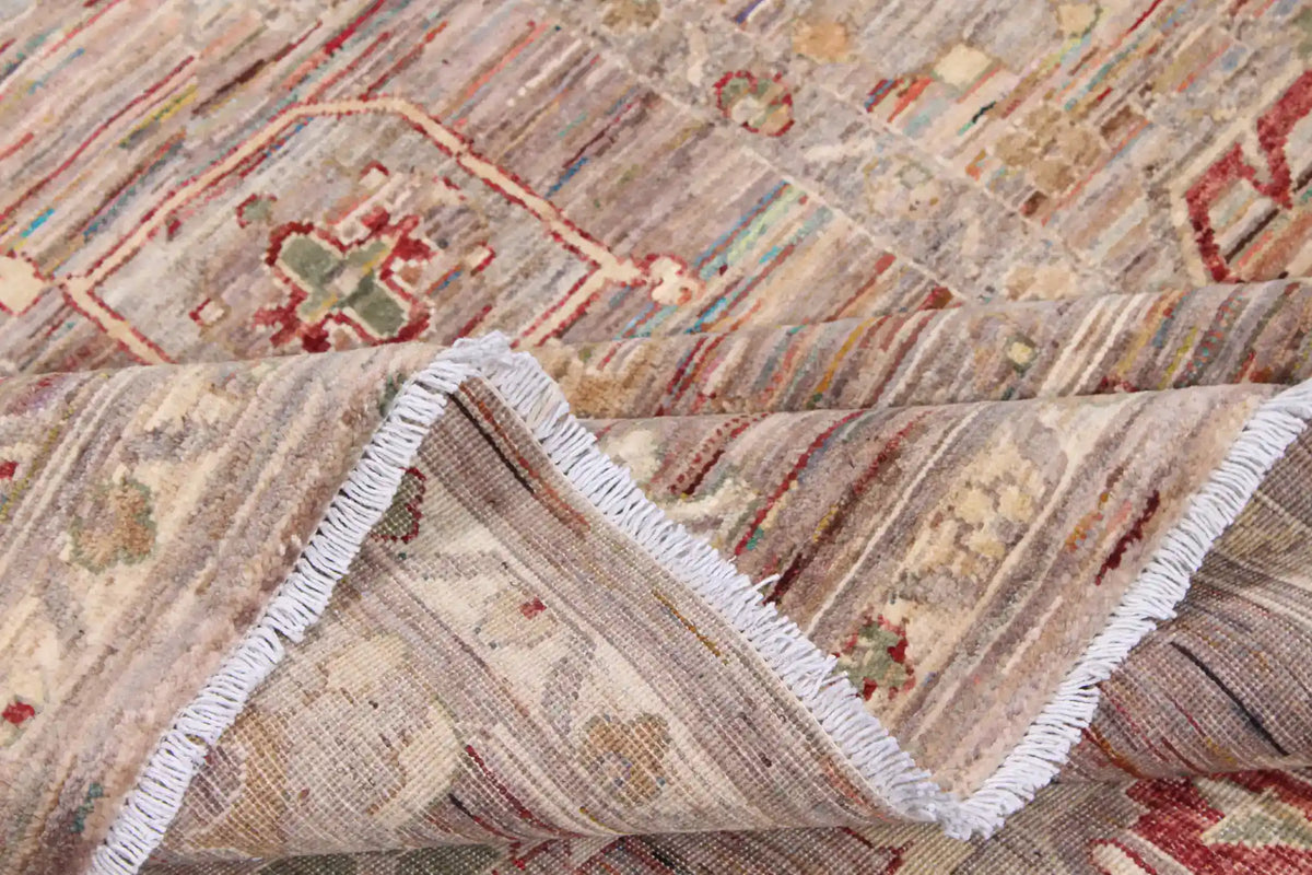 Rust & Blue Afghan Rug with Fine Floral Motifs, 358 × 255 cm, view 8.