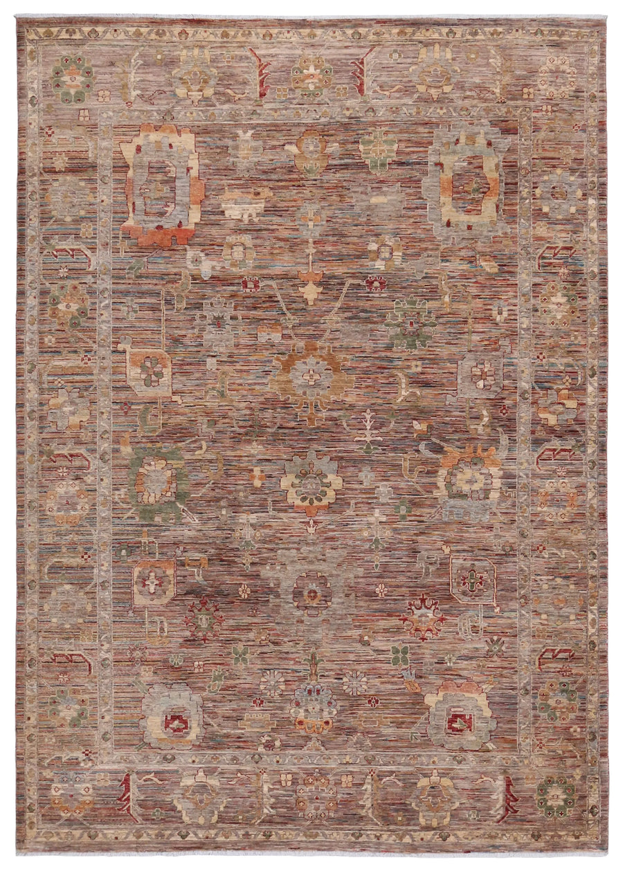 Rust & Blue Afghan Rug with Fine Floral Motifs, 358 × 255 cm, overall view.