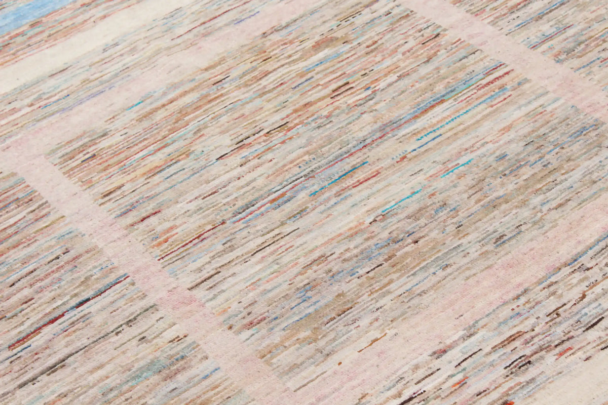 Modern Beige & Blue Afghan Rug with Rectangles, 303 × 250 cm, view 4.
