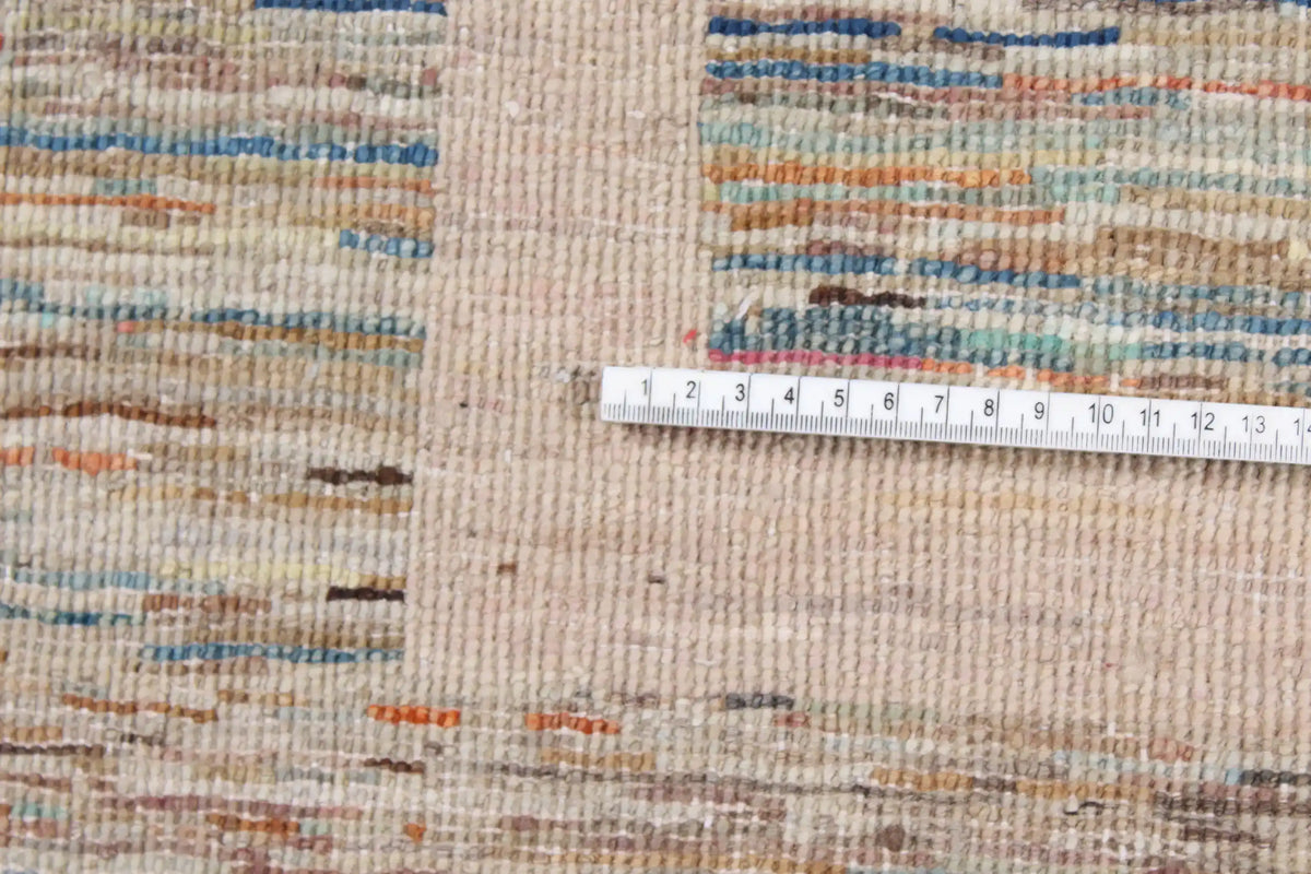 Modern Beige & Blue Afghan Rug with Rectangles, 303 × 250 cm, view 7.