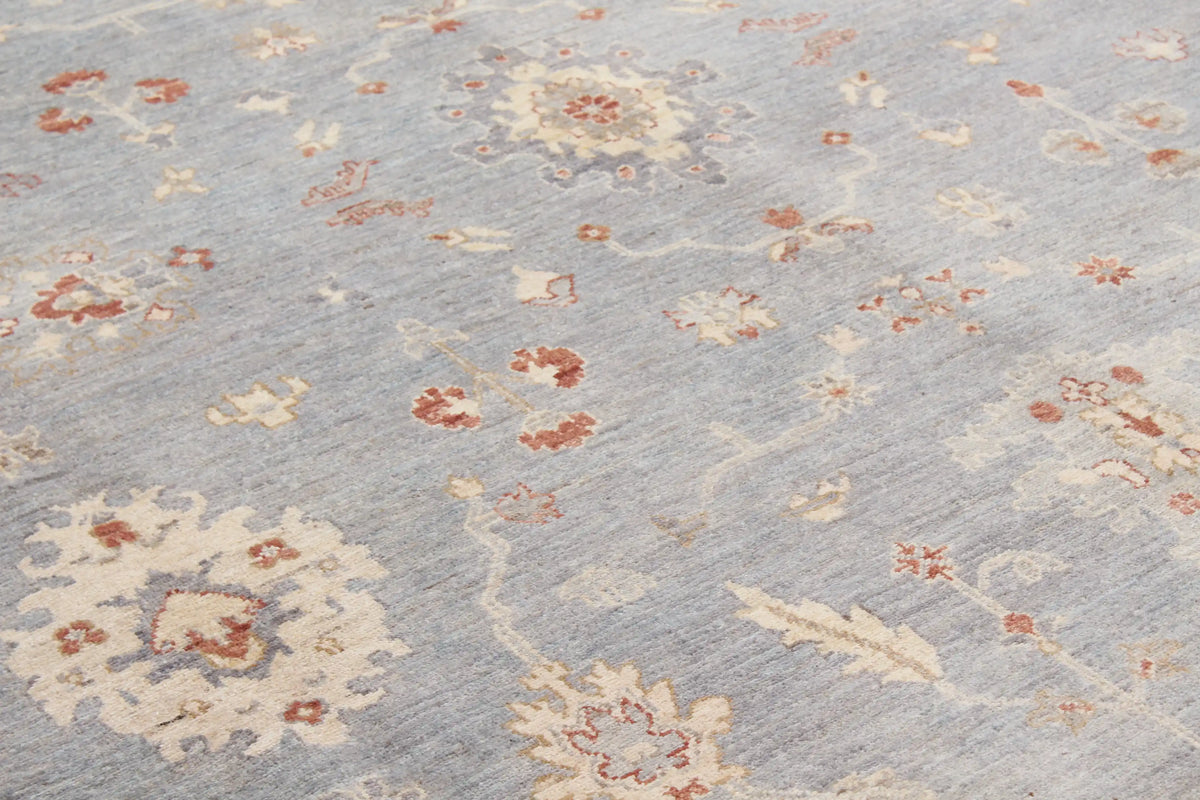 Gray & Cream Oushak Rug with Floral Border, 388 × 304 cm, view 5.