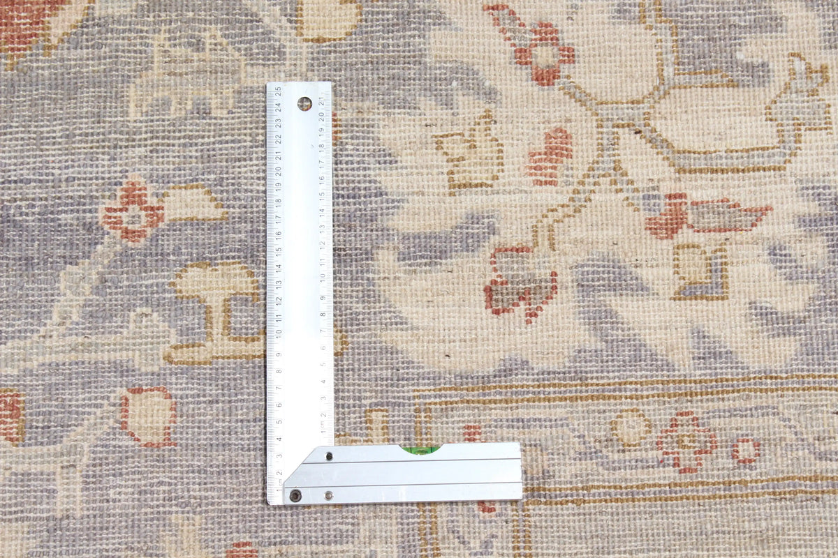 Gray & Cream Oushak Rug with Floral Border, 388 × 304 cm, view 7.