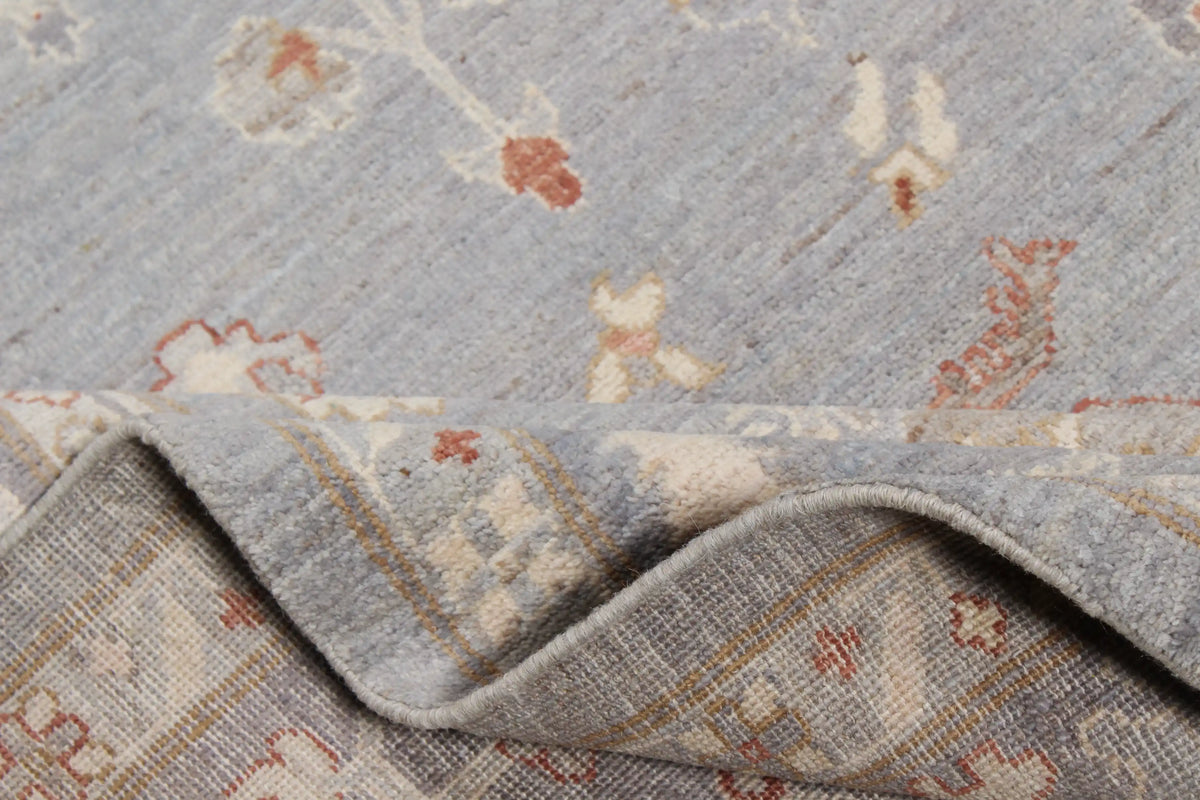 Gray & Cream Oushak Rug with Floral Border, 388 × 304 cm, view 8.
