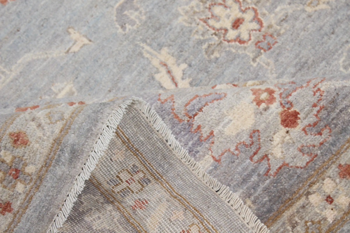 Gray & Cream Oushak Rug with Floral Border, 388 × 304 cm, view 9.