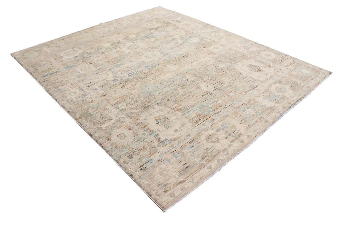 Cream-Gray Afghan Rug with Large Flowers, 293 × 250 cm, view 3.