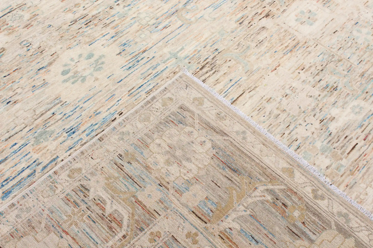 Cream-Gray Afghan Rug with Large Flowers, 293 × 250 cm, view 6.