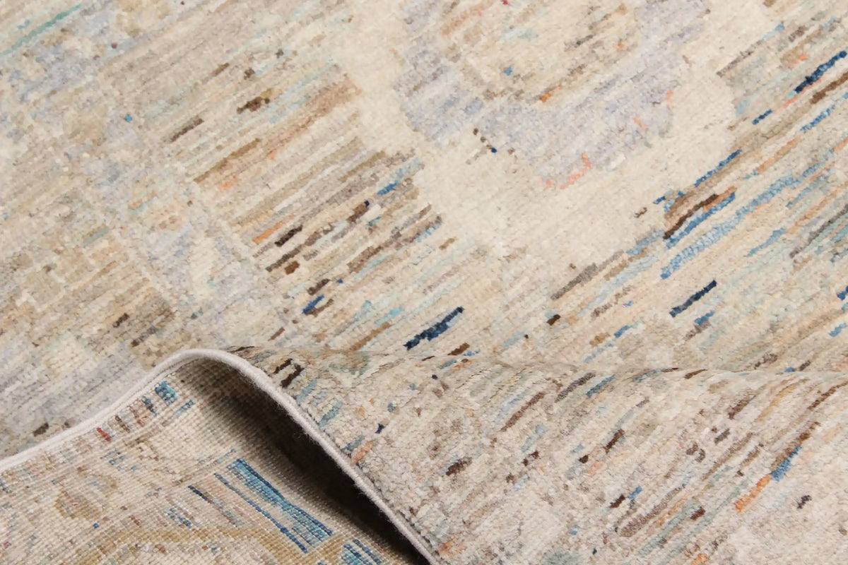 Cream-Gray Afghan Rug with Large Flowers, 293 × 250 cm, view 9.
