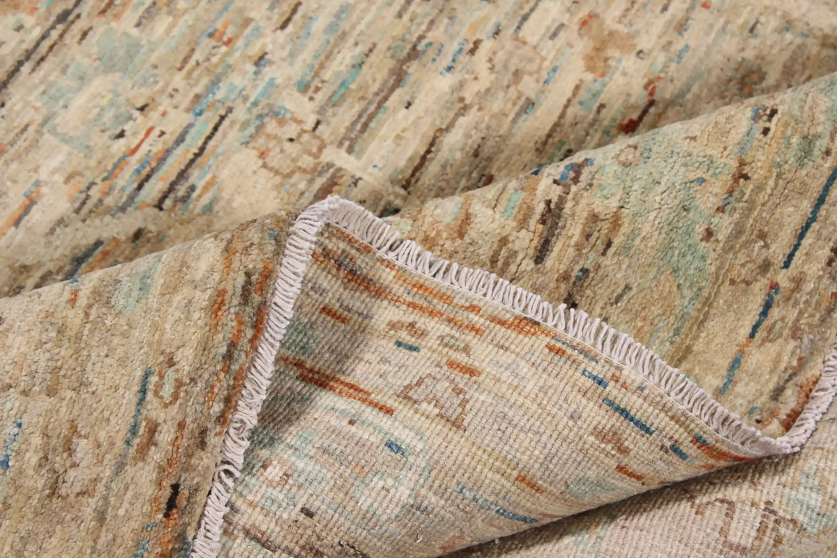 Greige Afghan Rug with Floral Border, 290 × 250 cm, view 5.