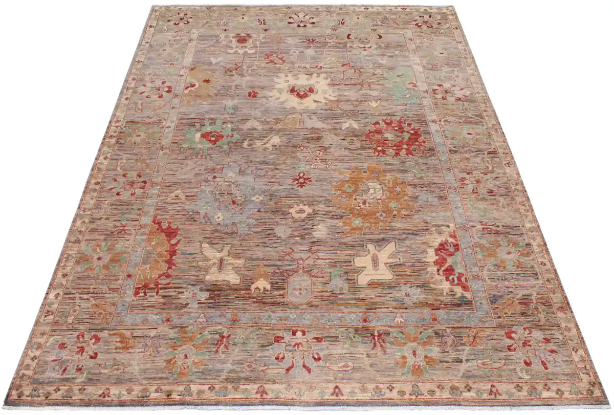 Red & Gray Afghan Rug with Large Flowers, 343 × 254 cm, view 2.