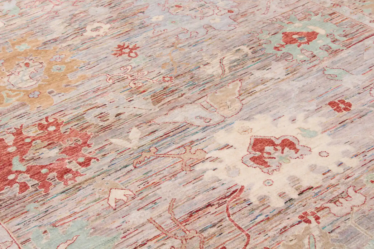 Red & Gray Afghan Rug with Large Flowers, 343 × 254 cm, view 5.