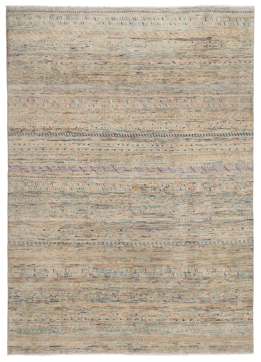 Afghan Rug with Geometric Rows & Diamonds, 350 × 252 cm, overall view.