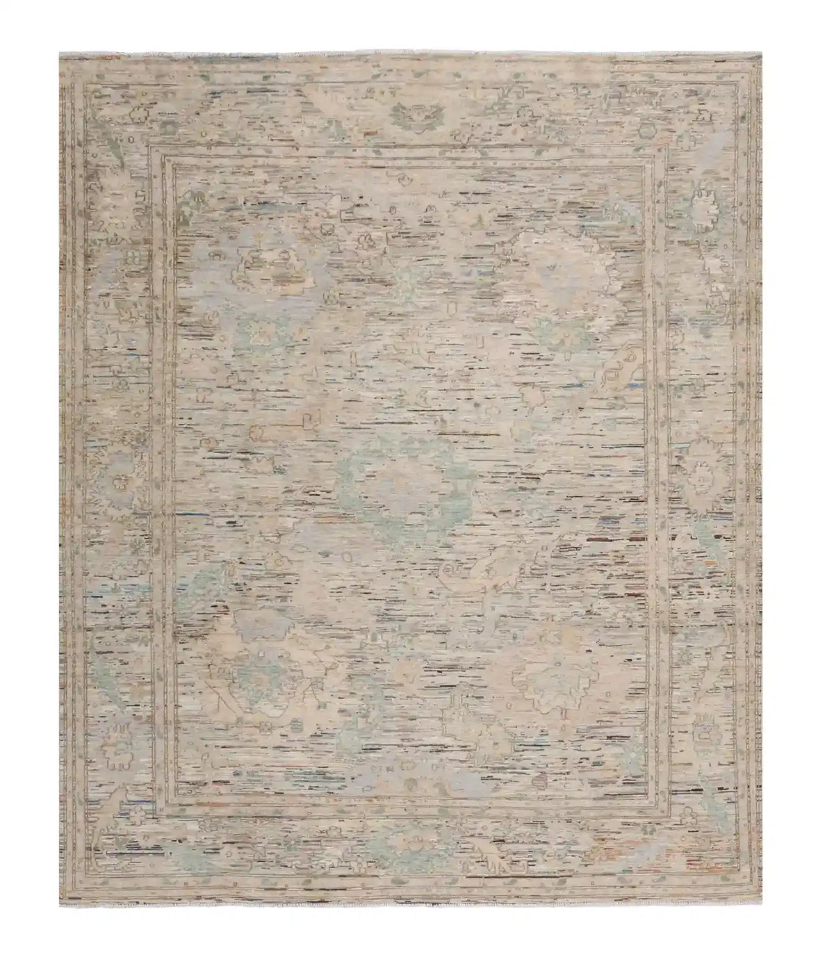 Cream-Gray Afghan Rug with Fine Floral Pattern, 293 × 246 cm, overall view.