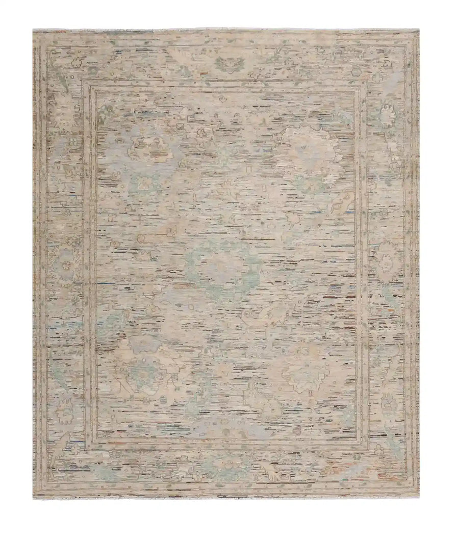 Cream-Gray Afghan Rug with Fine Floral Pattern, 293 × 246 cm, overall view.