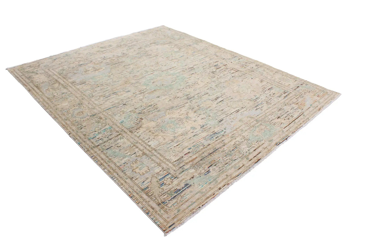 Cream-Gray Afghan Rug with Fine Floral Pattern, 293 × 246 cm, view 3.