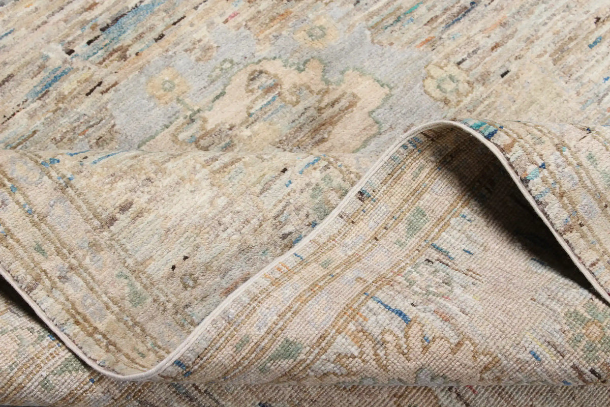 Cream-Gray Afghan Rug with Fine Floral Pattern, 293 × 246 cm, view 9.