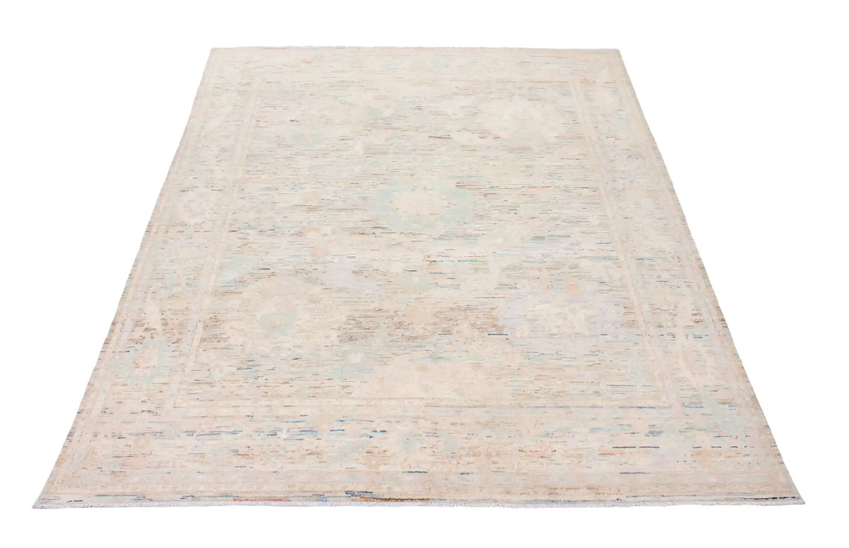 Cream Afghan Rug with Green Flowers, 293 × 249 cm, view 2.