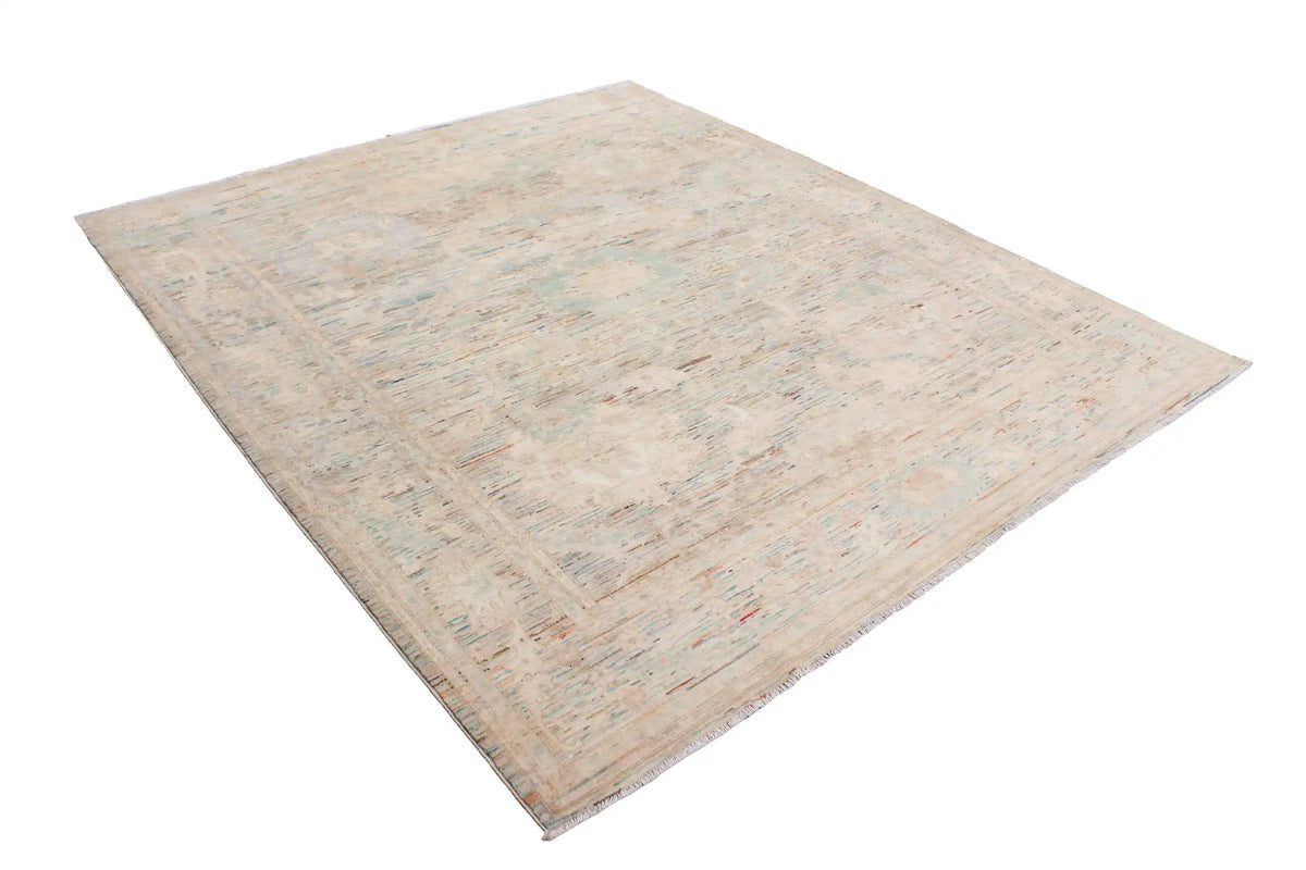 Cream Afghan Rug with Green Flowers, 293 × 249 cm, view 3.
