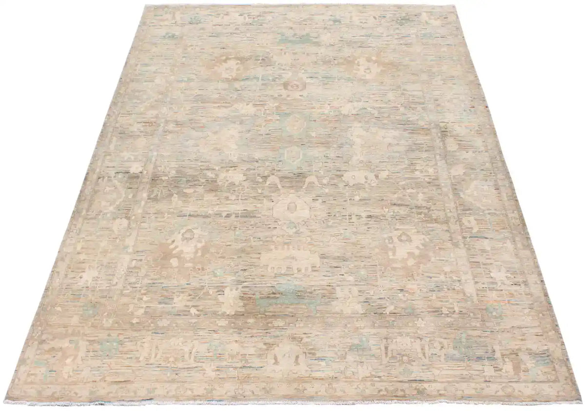 Light Gray Wool Rug with Cream Rosettes, 355 × 263 cm, view 2.