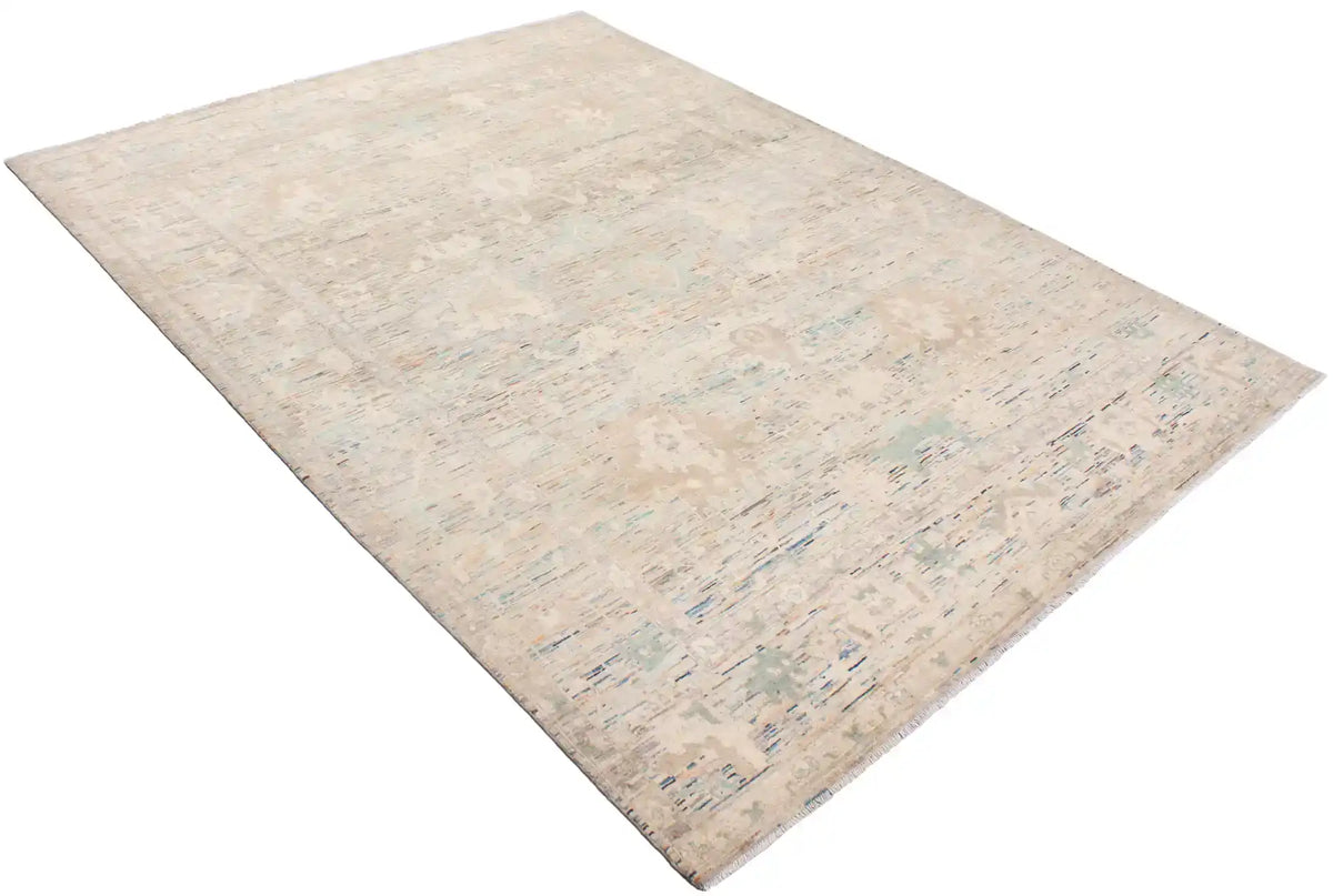 Light Gray Wool Rug with Cream Rosettes, 355 × 263 cm, view 3.